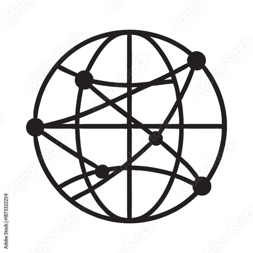 A spherical network illustration with interconnected nodes and lines