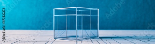 Clear Acrylic Box on Technical Drawing, Blueprint , Design