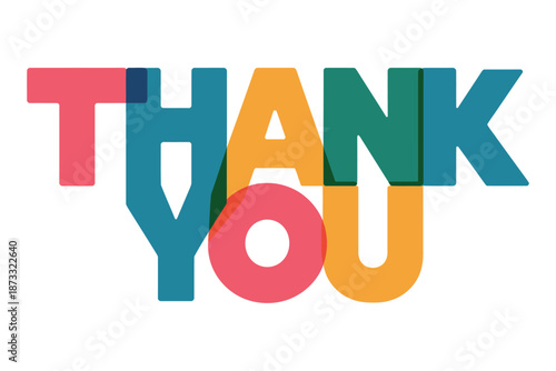 A colorful thank you message in large letters on a white background