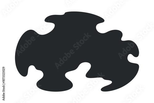 A black silhouette of a puzzle piece on a white background