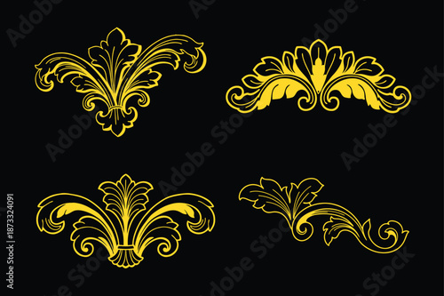 Floral Scroll Ornament with Acanthus Leaves Vector Design