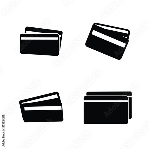Black credit and debit card icons in various angles representing secure digital payment