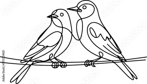 Continuous Line Art Birds on a Branch – Minimalist One Line Bird Illustration, Modern Wall Art Design