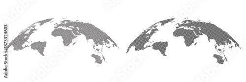 Creative vertical line shape dotted map showing world continents like Africa, Asia, and Europe. A clean infographic style earth layout. Designed for global data visualization