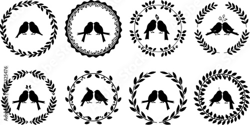 Romantic Love Birds Silhouette Collection on Tree Branch