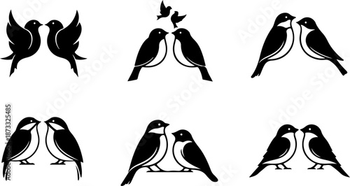 Romantic Love Birds Silhouette Collection on Tree Branch
