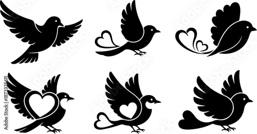 Romantic Love Birds Silhouette Collection on Tree Branch