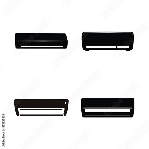 Modern air conditioner units silhouette icon set representing cooling and hvac systems