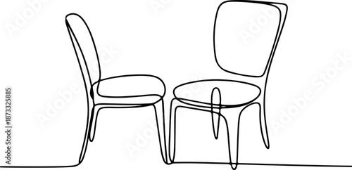 Continuous Line Art of Two Chairs Placed Close – Minimal One Line Symbol of Connection and Togetherness, Modern Interior Design Illustration