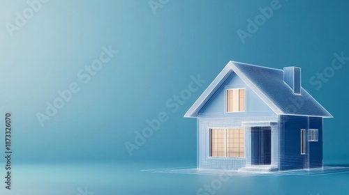 Wallpaper Mural Minimalist Blue House Wireframe Design, Architecture , Blueprint Torontodigital.ca