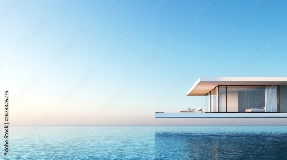 Obraz premium Minimalist House Overlooking Ocean, architecture , luxury