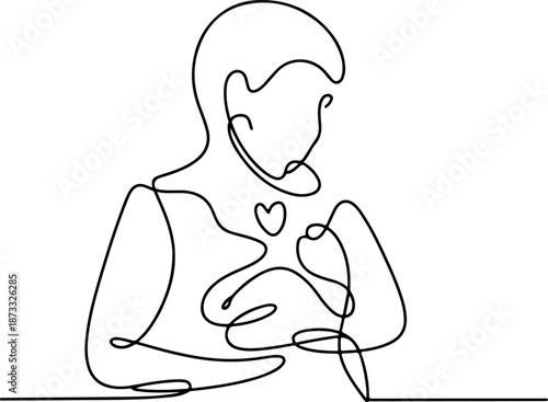 Continuous Line Art Showing Care and Protection – Minimal One Line Emotional Safety Illustration, Modern Nurturing Design
