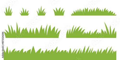 Collection of green grass silhouettes in various shapes and sizes a white background nature plant