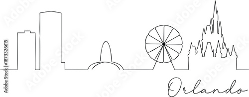 Orlando Florida cityscape line art for travel branding.