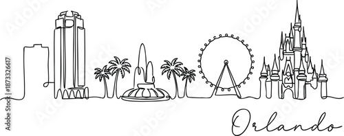 Orlando city skyline minimalist drawing vector illustration.