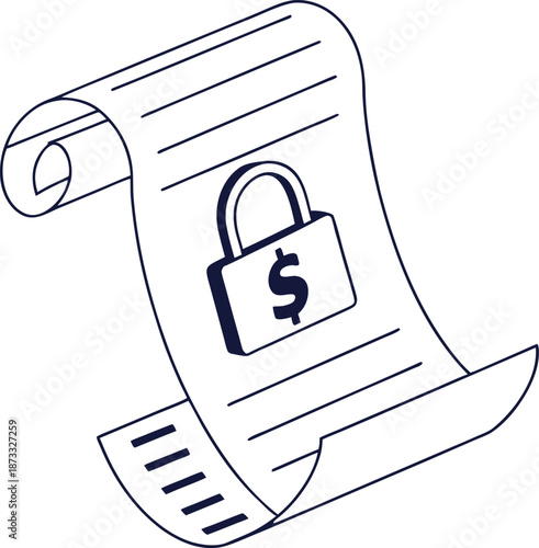 Secured Document: An illustration of a scroll featuring a padlock with a dollar sign on it representing financial security.
