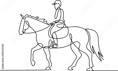 Continuous Line Drawing of Horse and Rider Connection – Minimal One Line Equestrian Bond Illustration, Elegant Motion Design