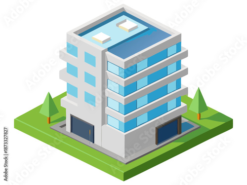 Modern apartment building top view architectural illustration