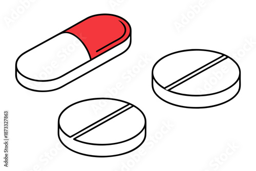 Pharmaceutical pill and capsule isometric healthcare illustration