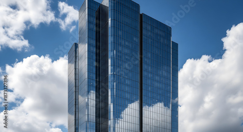 Modern Glass Skyscraper Exterior Reflecting Blue Sky