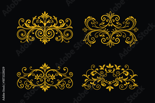 Elegant Golden Ornamental Divider with Acanthus Leaf Floral Scroll Design Vector