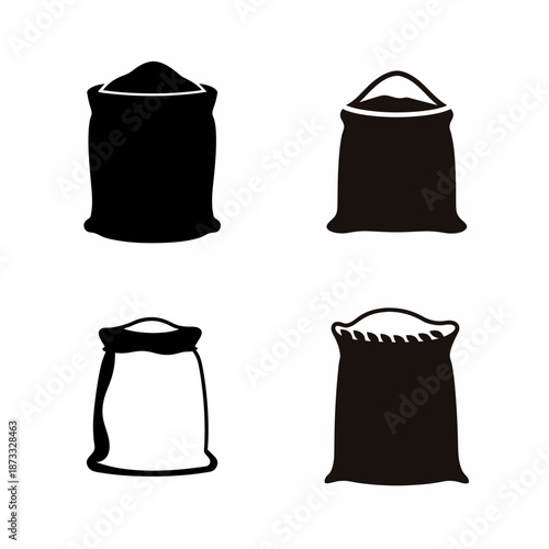 Collection of various sack and bag vector illustrations for storage and agricultural themes