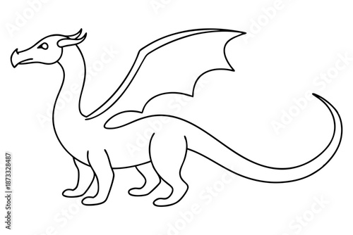 Line drawing dragon fantasy creature outline illustration