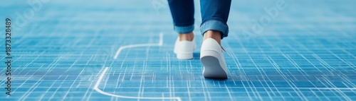 Walking on Blueprint Jeans and White Shoes, Architecture, Design
