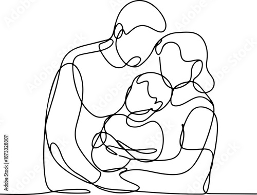 Continuous Line Drawing of Family Warmth and Safety – Minimal One Line Care and Protection Illustration, Emotional Home Design
