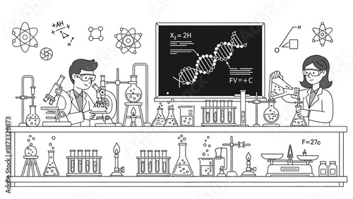 Funny vintage cartoon drawing of a woman and business people working on a laptop in a humorous vector sketch illustration