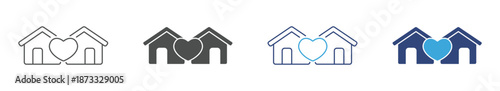 Home Love icon set, 2 House with a heart inside, representing family love, cozy living , vector illustration . 