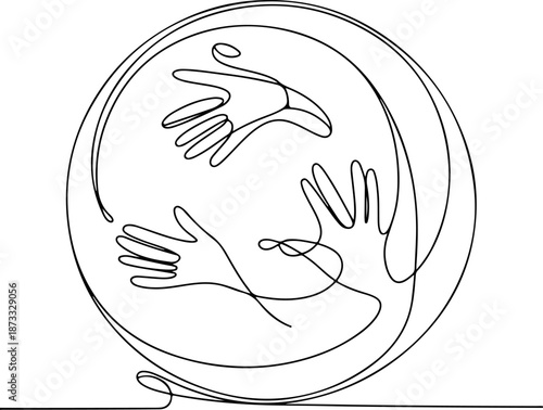 Continuous Line Drawing of Harmony Expressed with Circular Rhythm – Minimal One Line Flow Illustration, Abstract Balanced Design