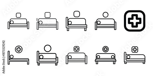 hospital waiting area line editable icon set. Healthcare set of web icons in line style.