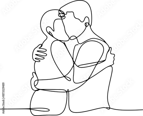 Continuous Line Drawing of a Protective Embrace – Minimal One Line Care and Safety Illustration, Emotional Abstract Wall Art