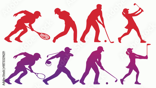 A colorful depiction of various athletic figures in action showcasing diverse sports and movement silhouette