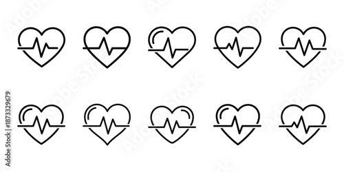 medical heart care line editable icon set. Healthcare set of web icons in line style.