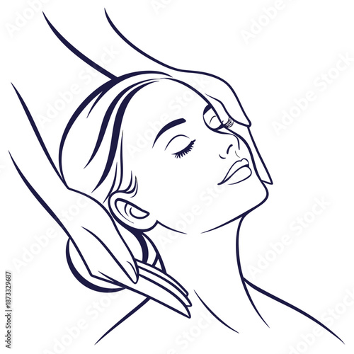 A peaceful facial massage is depicted with elegant lines showcasing a serene woman s face silhouette
