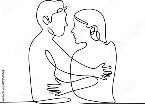 Continuous Line Drawing of Togetherness Through Negative Space – Minimal One Line Unity Illustration, Modern Abstract Wall Art