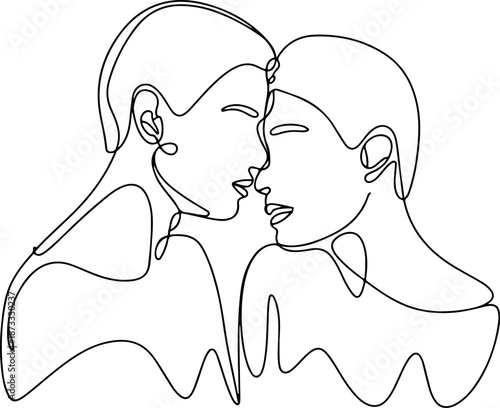 Continuous Line Drawing of Two Faces Leaning Toward Each Other – Minimal One Line Intimate Connection Illustration, Modern Romantic Design