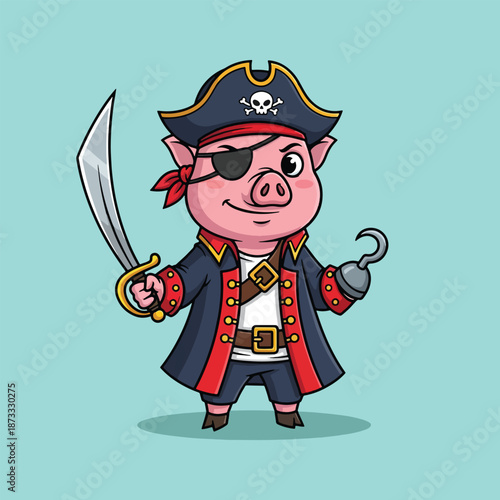 Pig Pirate with Sword and Hook Hand