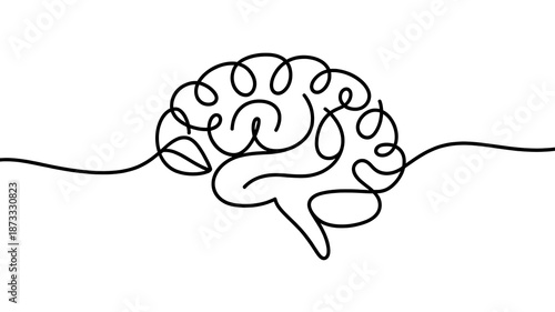 Connected Brain One Line Drawing | Neural Network & Continuous Thought Flow