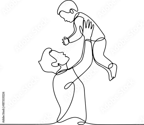 Continuous Line Illustration of a Parent Lifting a Child Lovingly – Minimal One Line Family Love Art, Tender Emotional Design