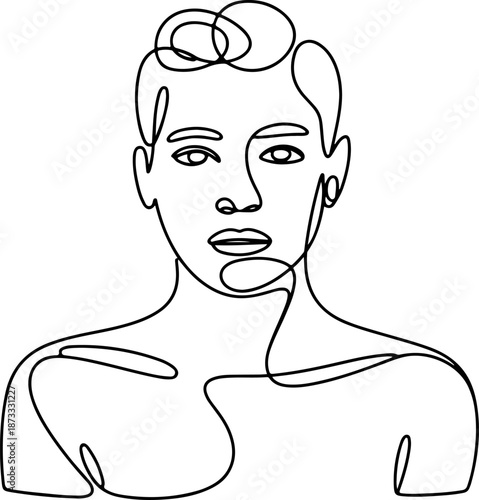 Continuous Line Illustration of Abstract Human Expression – Minimal One Line Emotional Form Art, Modern Conceptual Wall Design