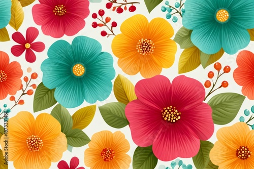 Seamless floral pattern with vibrant spring flowers