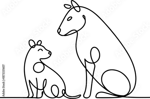 Continuous Line Illustration of Animal Companionship – Minimal One Line Bond and Friendship Art, Calm Modern Wildlife Design
