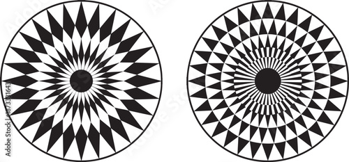 geometric mandala circle line art – abstract black and white radial pattern design