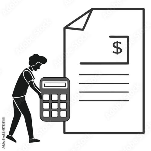 a person calculating finances with a document and calculator depicting budget planning and cost analysis silhouette