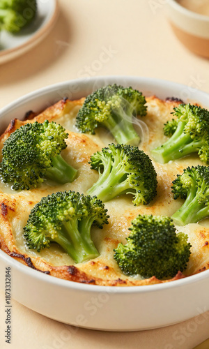 image comforting plate steaming broccoli casserole featuring rustic crust vibrant green
