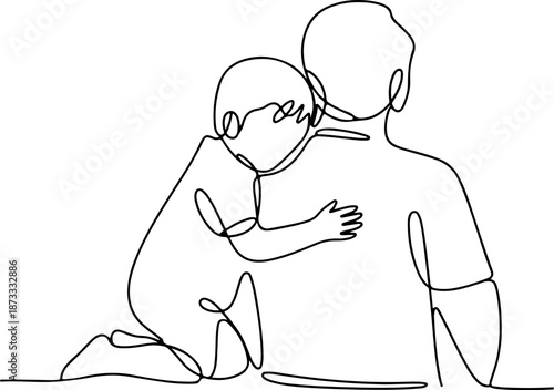 Continuous Line Art of a Child Leaning on an Adult – Minimal One Line Care and Trust Illustration, Emotional Family Design