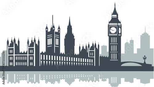 A striking black and white skyline showcasing london s iconic landmarks in a bold silhouette
